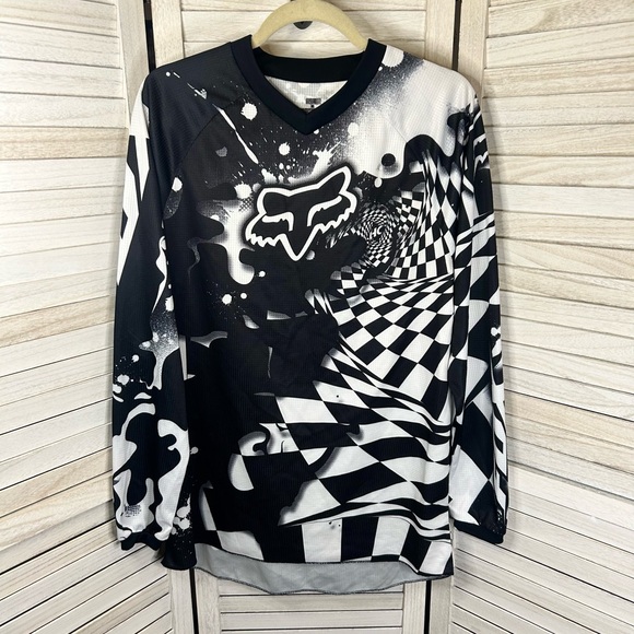 Fox Racing Motocross Jersey Men’s Black and White Checkered Print Long Sleeve M - Picture 3 of 12